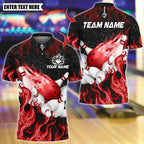 BlueJose Bowling And Pins Flaming Bowling Pins Design Customized Name, Team Name 3D Shirt (4 Colors)