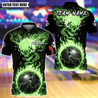 BlueJose Bowling And Pins Flaming Skull Up Ball Customized Name, Team Name 3D Shirt (4 Colors)