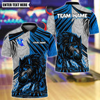 BlueJose Bowling And Pins Flame Wolf Dark Scratch Customized Name, Team Name 3D Shirt (4 Colors)