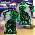 BlueJose Bowling And Pins Flame Wolf Dark Scratch Customized Name, Team Name 3D Shirt (4 Colors)
