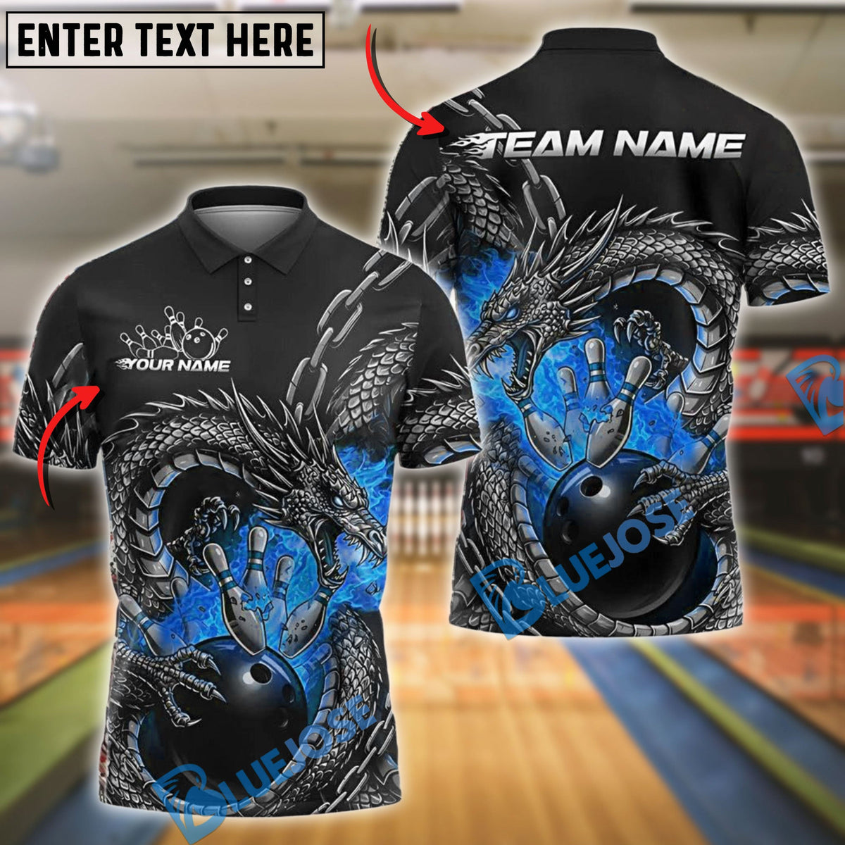BlueJose Bowling Dragon Fire Customized Name, Team Name 3D Shirt (4 Colors)