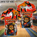 BlueJose Bowling Ball & Pins Angry Bear Customized Name, Team Name 3D Shirt (4 Colors)