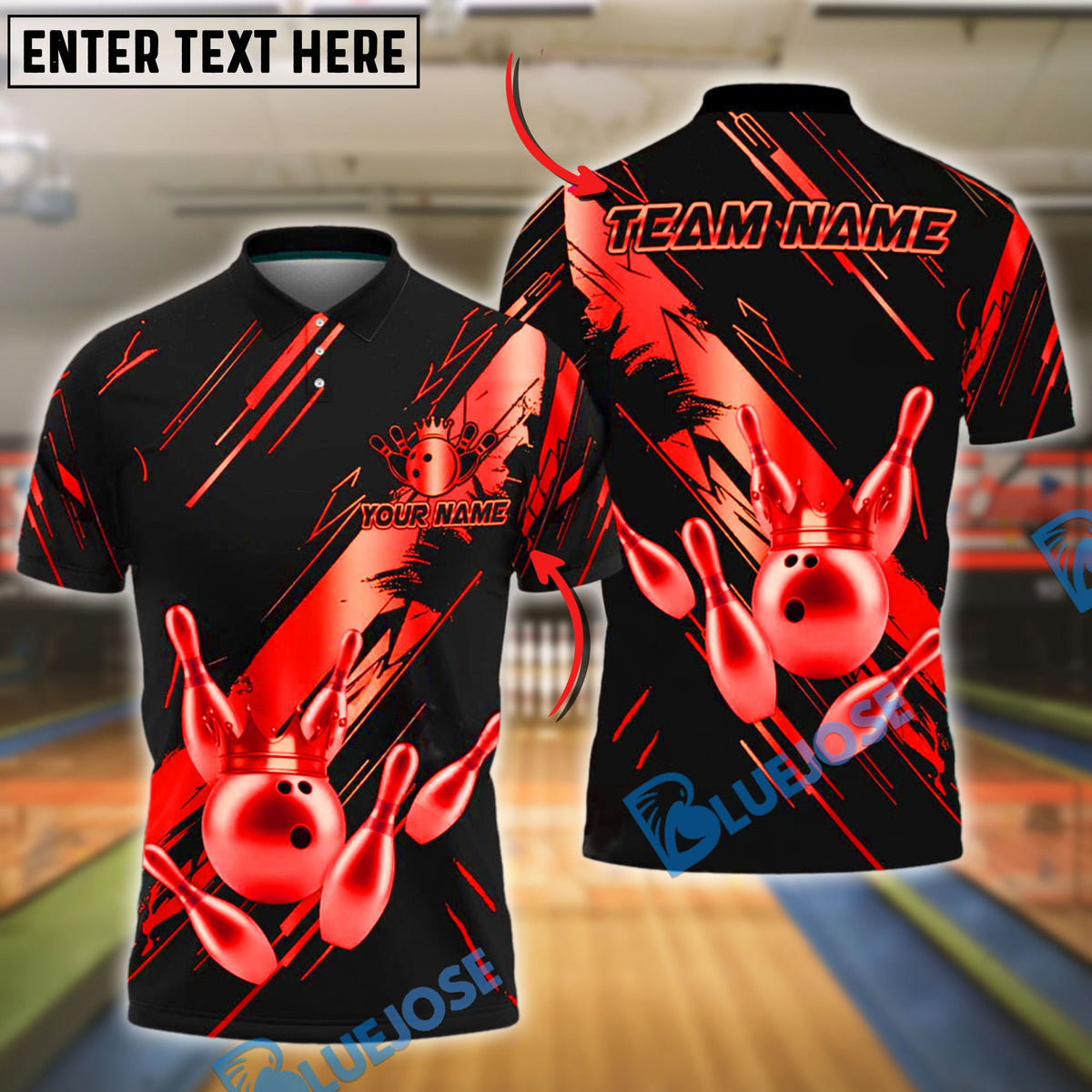 BlueJose Bowling Ball & Pins King Strike Gold Crown Customized Name, Team Name 3D Shirt (4 Colors)