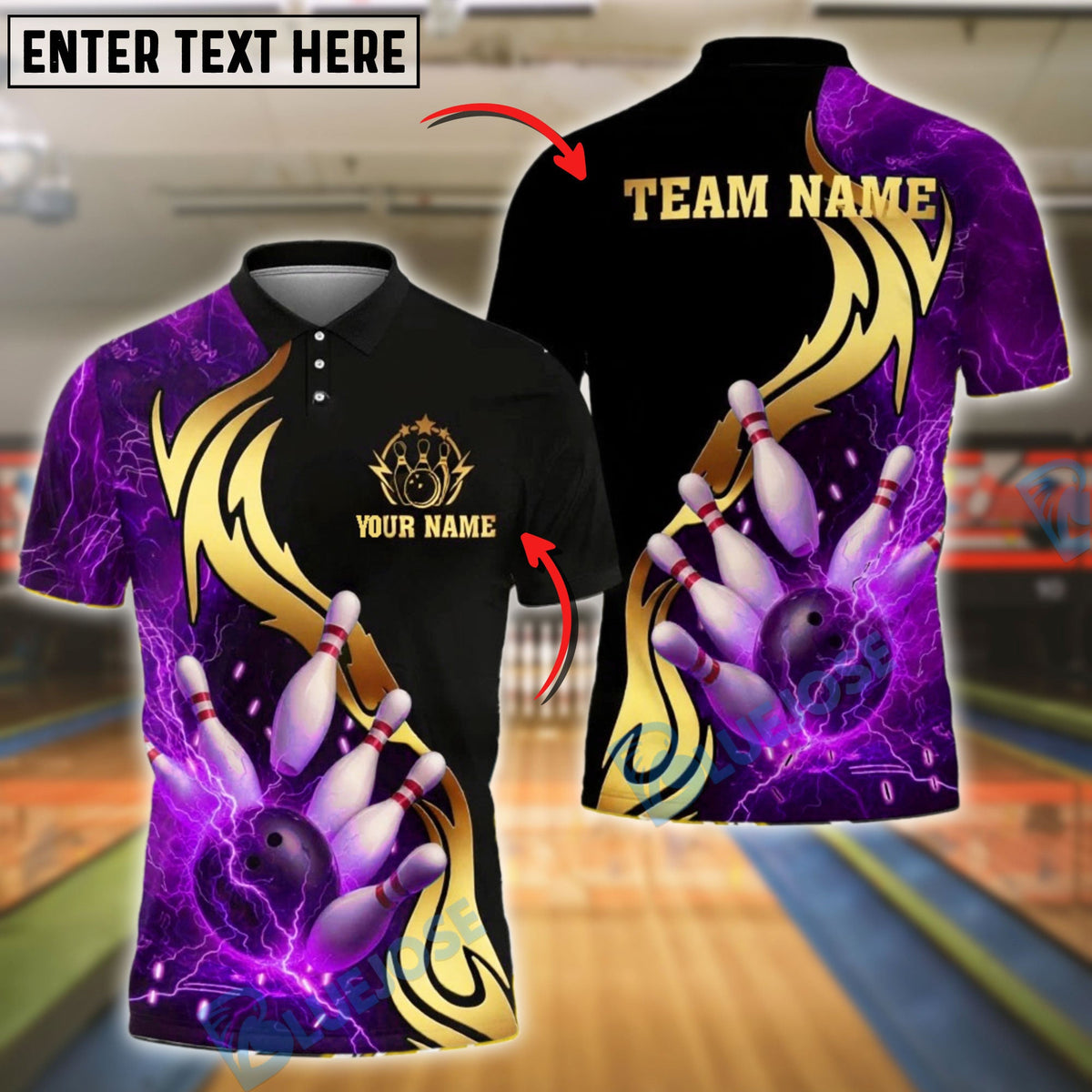 BlueJose Bowling And Pins Strike Thunder Lightning Customized Name, Team Name 3D Shirt (4 Colors)