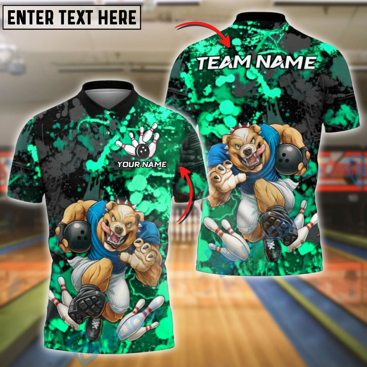 BlueJose Bowling Savage Dog Splatter Customized Name, Team Name 3D Shirt (4 Colors)