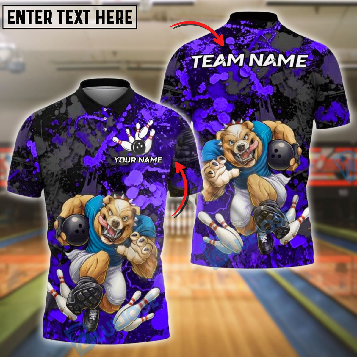 BlueJose Bowling Savage Dog Splatter Customized Name, Team Name 3D Shirt (4 Colors)