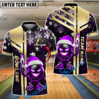 BlueJose Bowling And Pins Santa Flame Gold Black Customized Name, Team Name 3D Shirt (4 Colors)