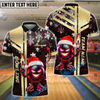BlueJose Bowling And Pins Santa Flame Gold Black Customized Name, Team Name 3D Shirt (4 Colors)