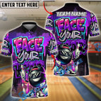 BlueJose Bowling And Pins Face Your Fear Graffiti Pattern Customized Name, Team Name 3D Shirt (4 Colors)