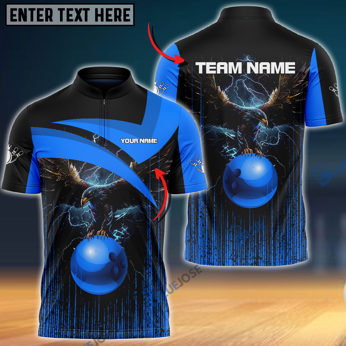 BlueJose Bowling And Pins Premium Eagle Customized Name 3D Shirt (4 Colors)