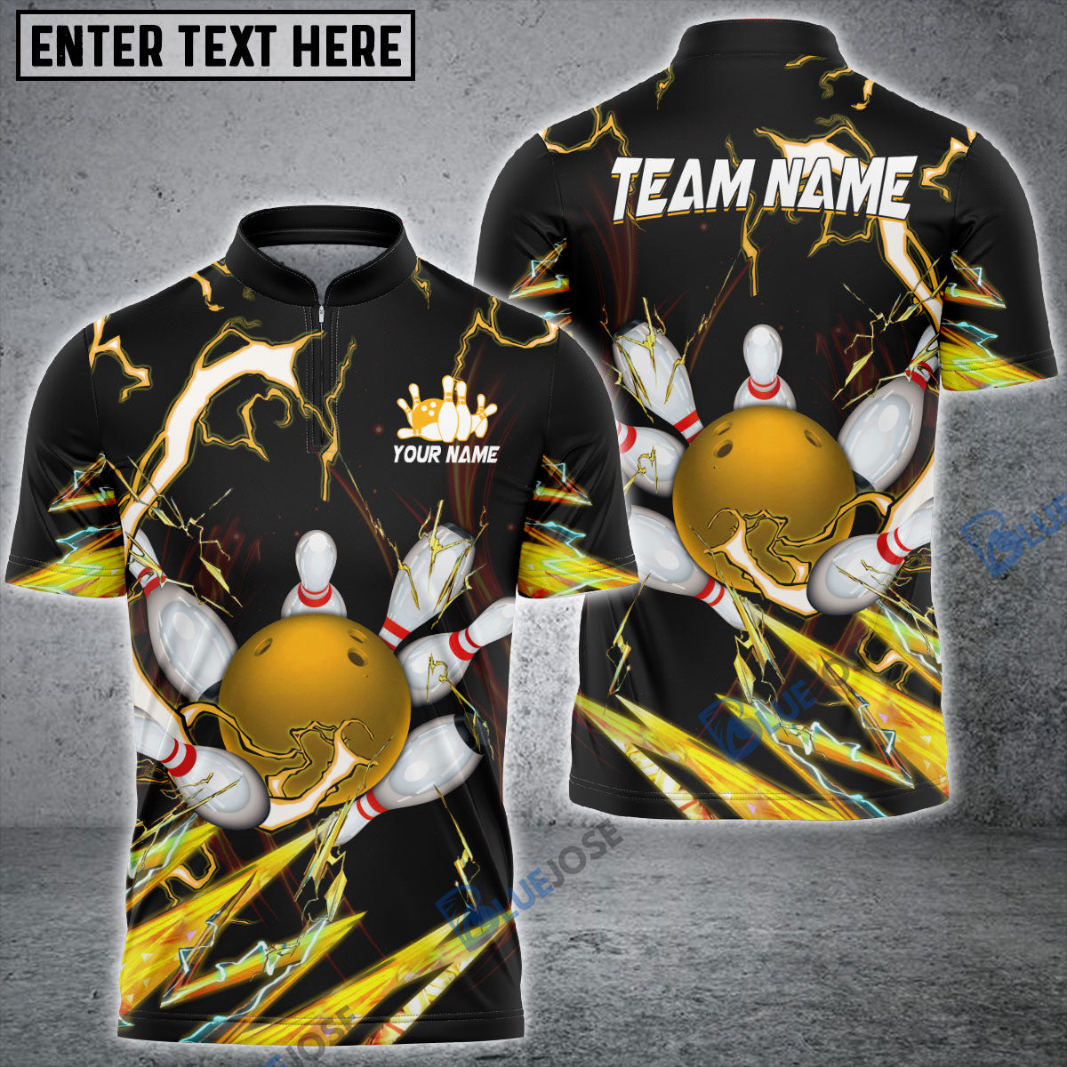 BlueJose Bowling and Pins Colorful Thunder Power Personalized Name Team Name 3D Shirt (5 Colors)