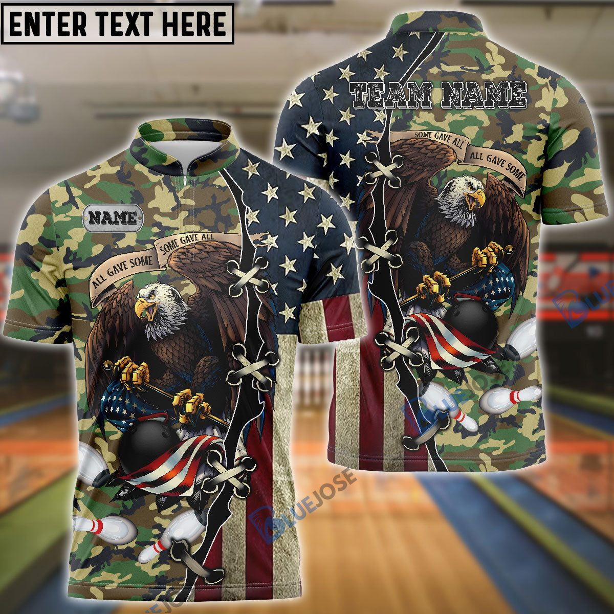 BlueJose Bowling And Pins Eagles Army Multicolor Customized Name 3D Shirt (4 Colors)