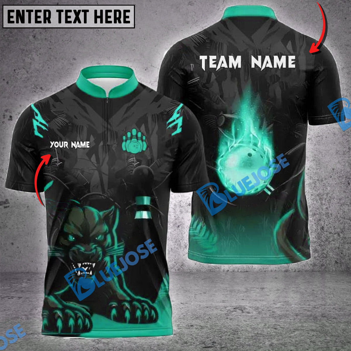 BlueJose Bowling And Pins Black Panther Ball Flame Multicolor Customized Name Shirt (4 Colors)