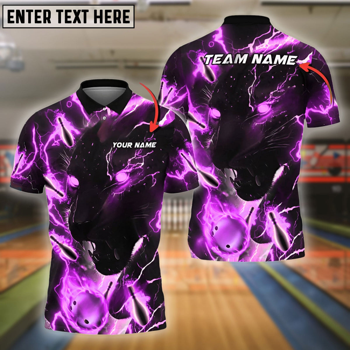 BlueJose Bowling And Pins Green Black Lightning Panther Customized Name, Team Name 3D Shirt
