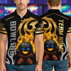 BlueJose Bowling And Pins King Pins Flame Premium Customized Name, Team Name 3D Shirt (4 Colors)