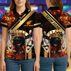 BlueJose Bowling And Pins Royal Fireball Gold Stripe Dab Design Customized Name, Team Name 3D Shirt (4 Colors)