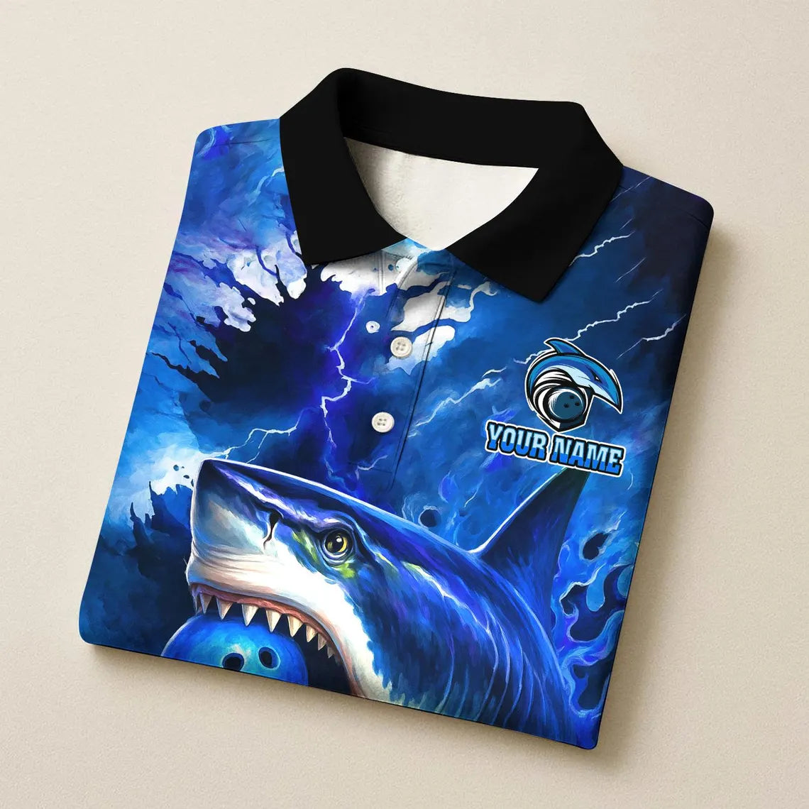 BlueJose Bowling And Pins Storm Shark Design Customized Name, Team Name 3D Shirt (4 Colors)