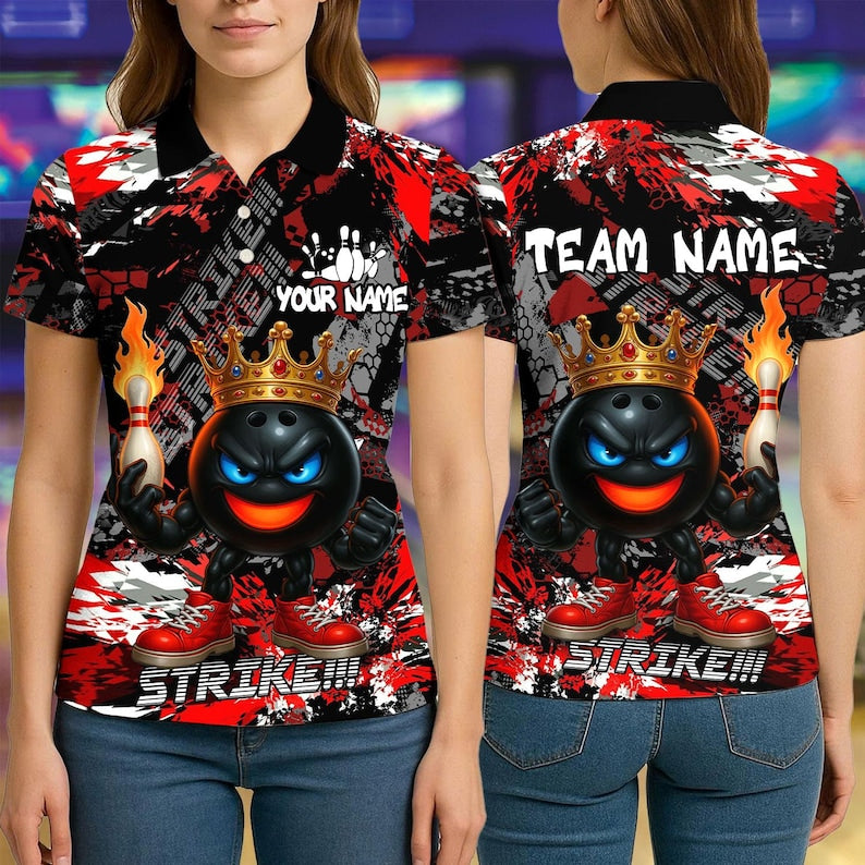 BlueJose Bowling And Pins King Flame Ball Customized Name, Team Name 3D Shirt (4 Colors)