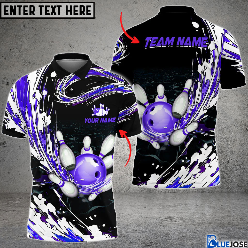 BlueJose Personalized Name Waves Bowling And Pins Multicolor 3D Shirt (4 Colors), Personalized Shirts For Bowling Players