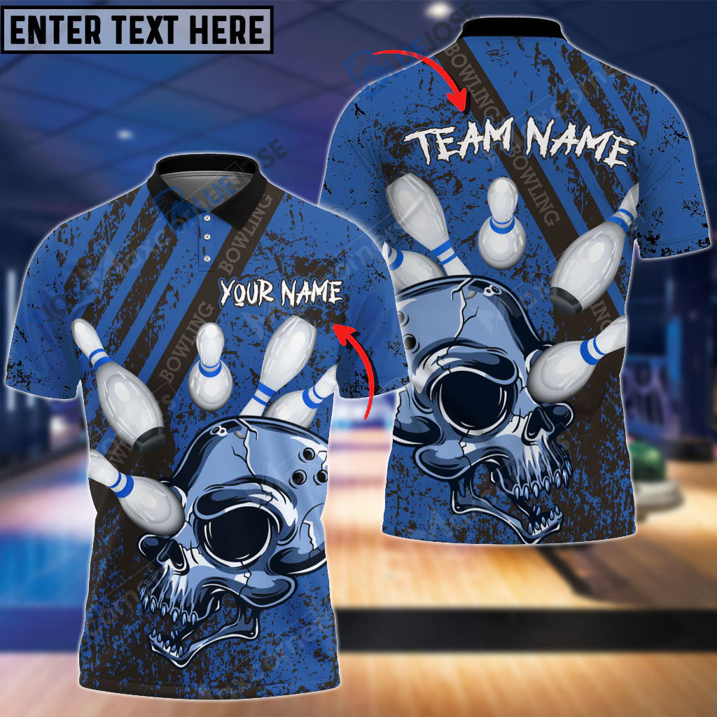 BlueJose Skull Bowling And Pins Multicolor Option Customized Name 3D Shirt (4 Colors)
