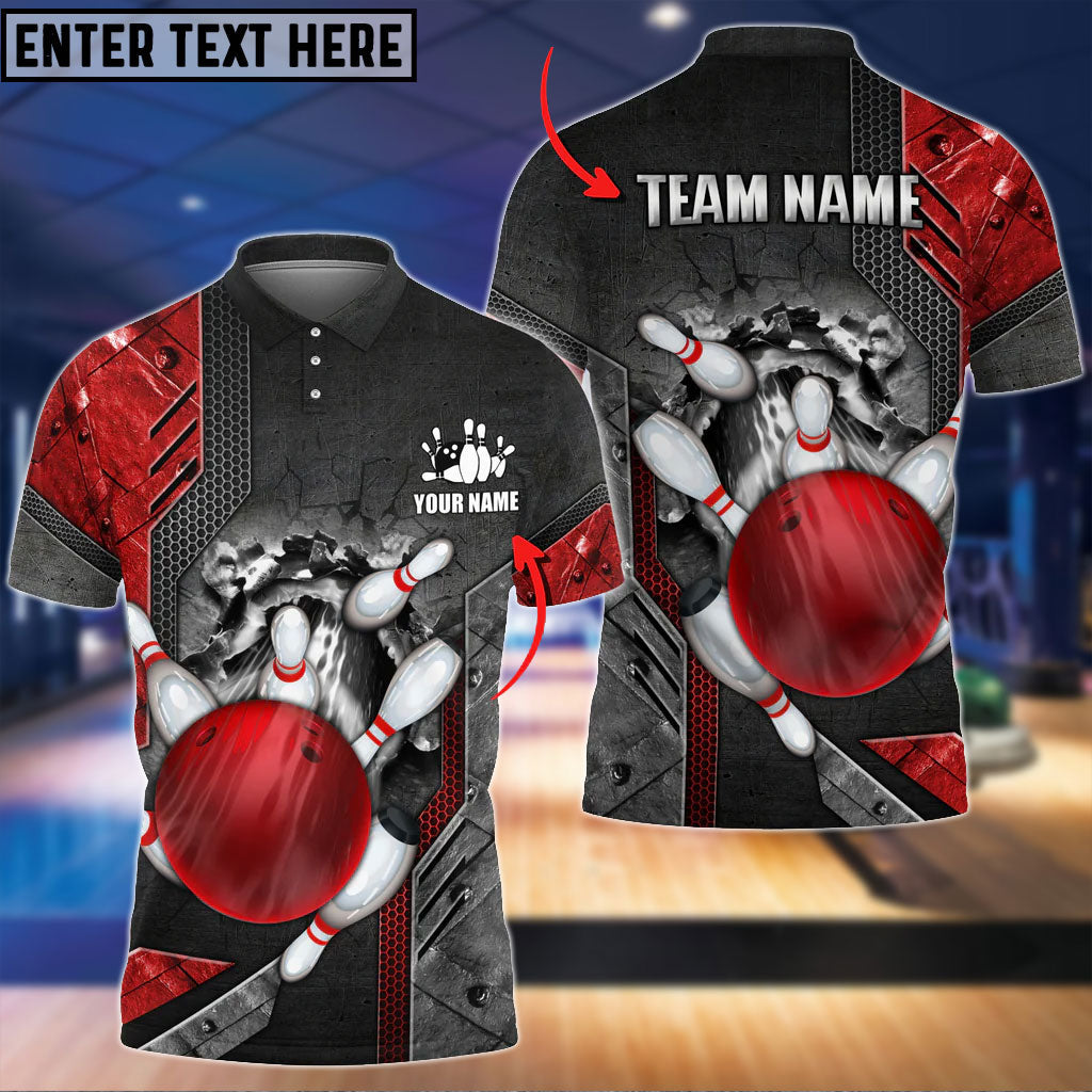 BlueJose Bowling Ball And Pins Crack Metalic Multicolor Personalized Name 3D Shirt