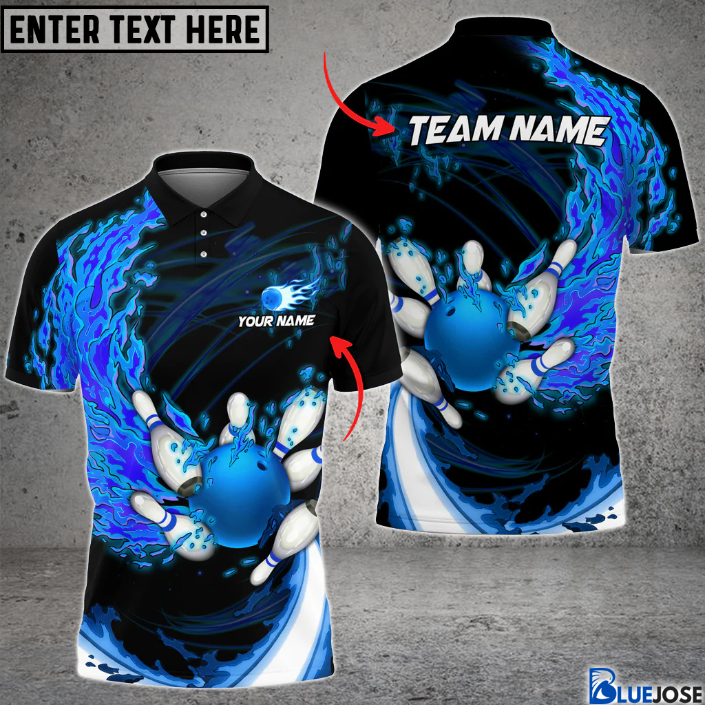 BlueJose Fire Bowling And Pins Multicolor Option Customized Name 3D Shirt