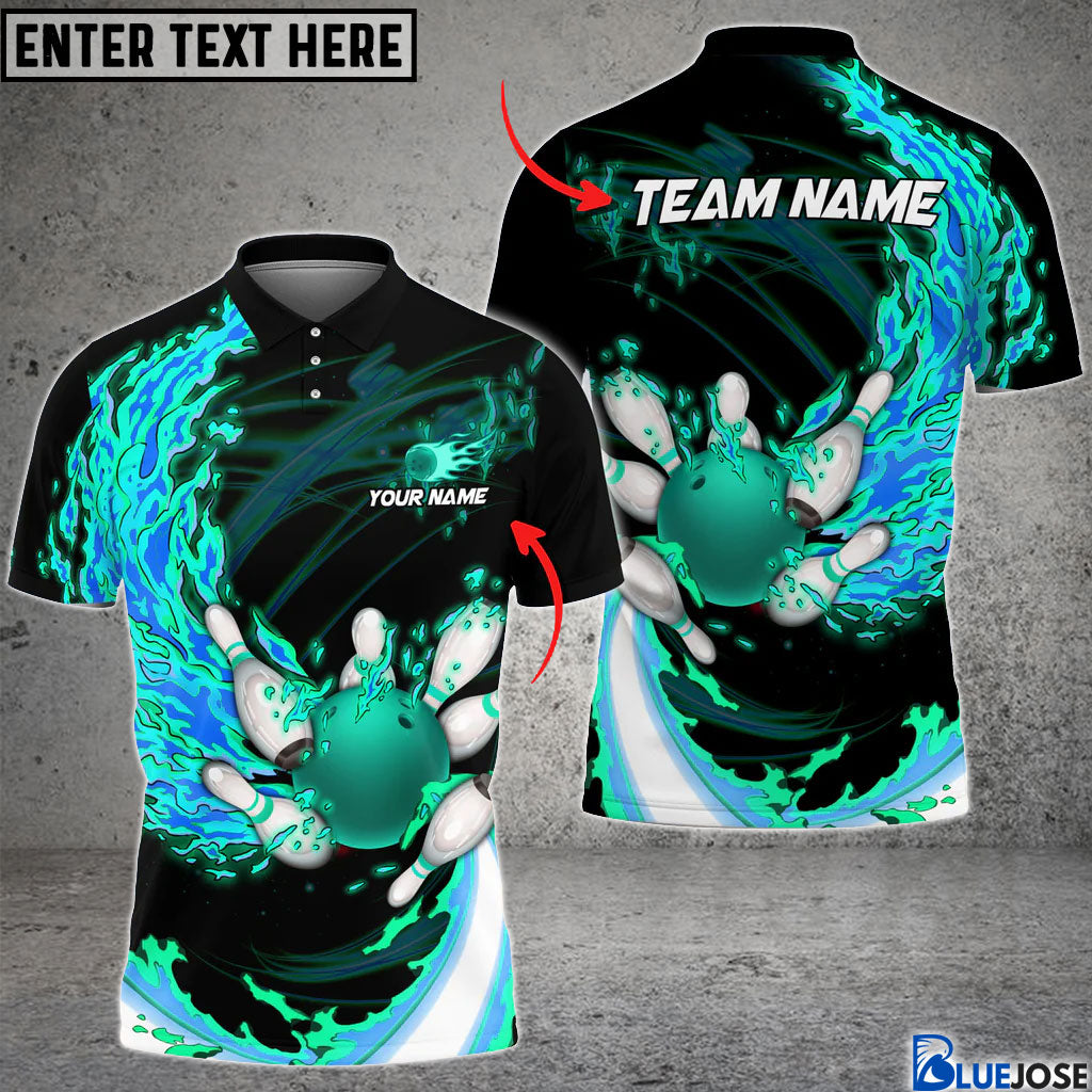 BlueJose Fire Bowling And Pins Multicolor Option Customized Name 3D Shirt