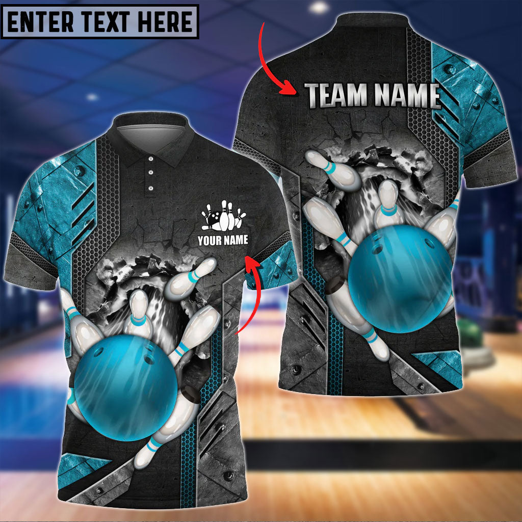 BlueJose Bowling Ball And Pins Crack Metalic Multicolor Personalized Name 3D Shirt (5 Colors), Personalized Shirts For Bowling Players