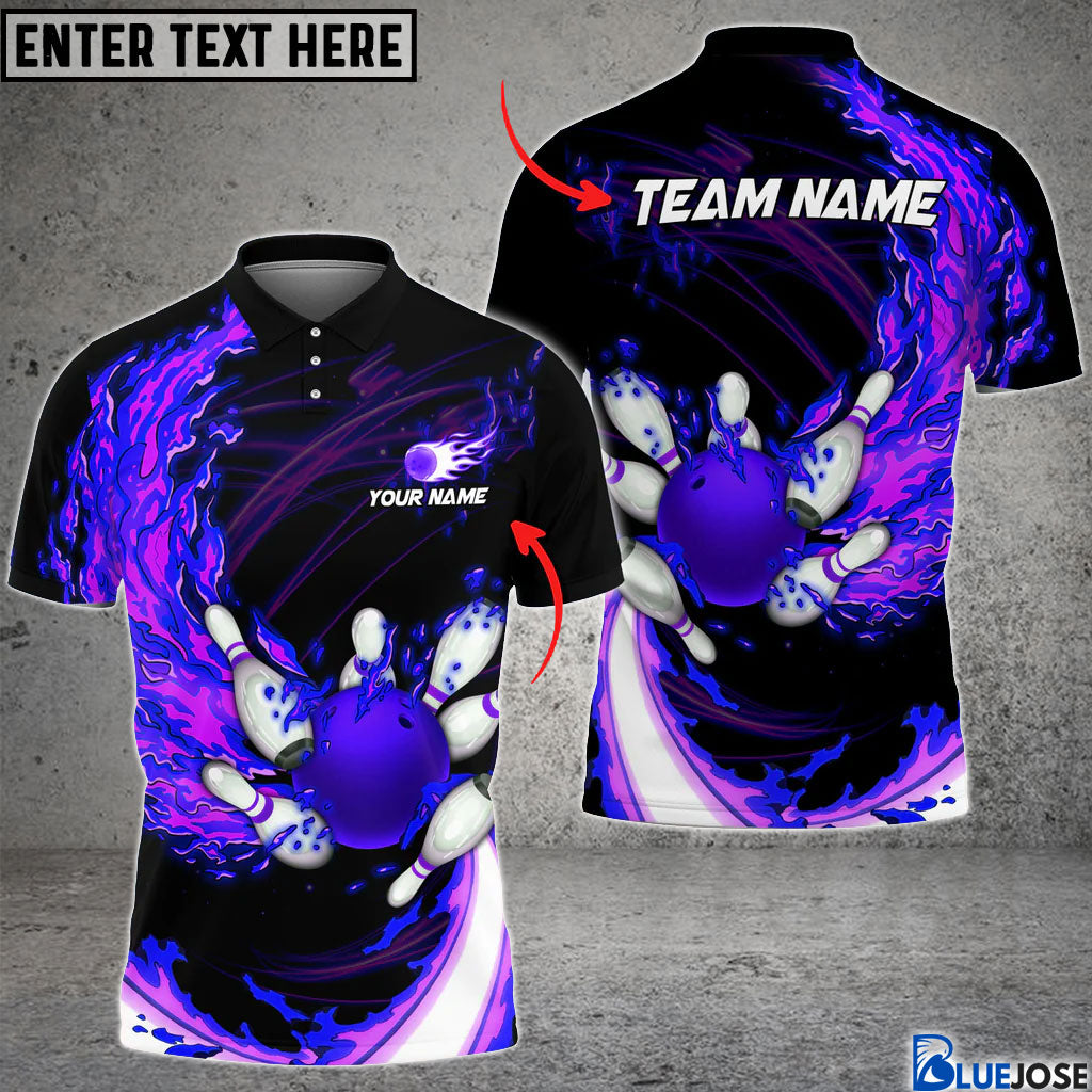 BlueJose Fire Bowling And Pins Multicolor Option Customized Name 3D Shirt