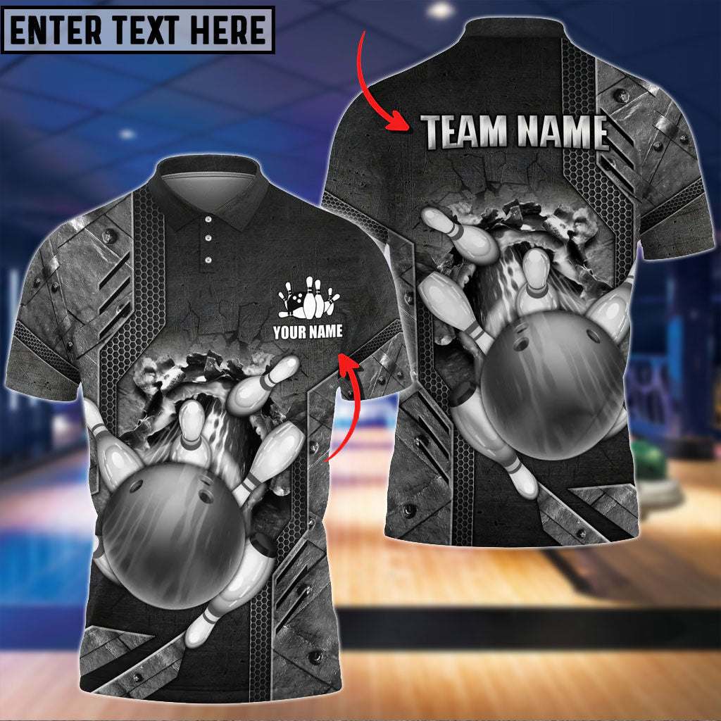 BlueJose Bowling Ball And Pins Crack Metalic Multicolor Personalized Name 3D Shirt