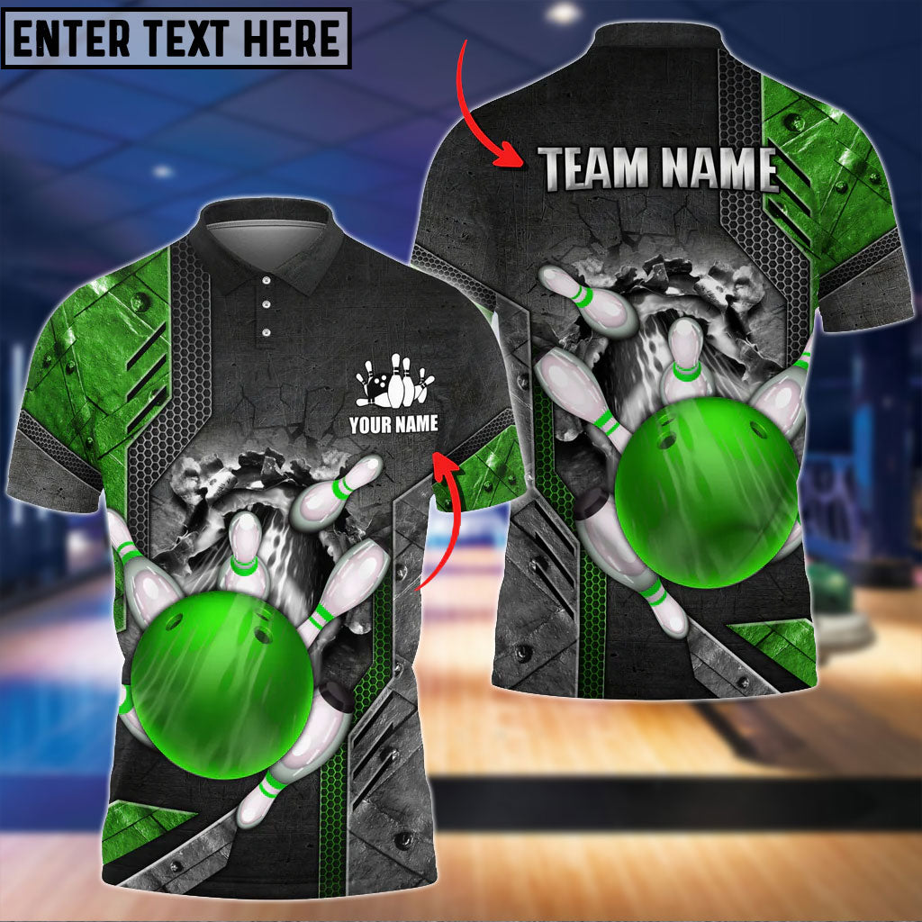 BlueJose Bowling Ball And Pins Crack Metalic Multicolor Personalized Name 3D Shirt (5 Colors), Personalized Shirts For Bowling Players