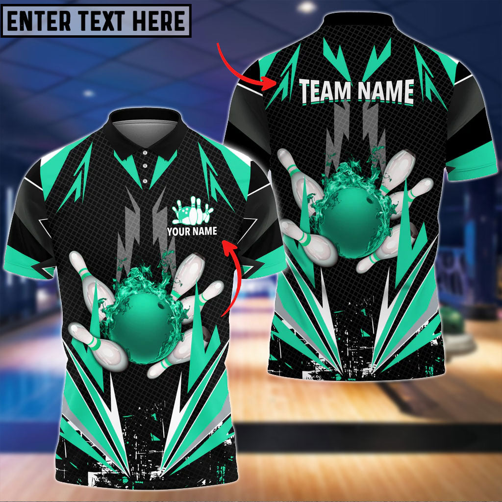 BlueJose Bowling And Pins Thunder Pattern Multicolor Personalized Name 3D Shirt