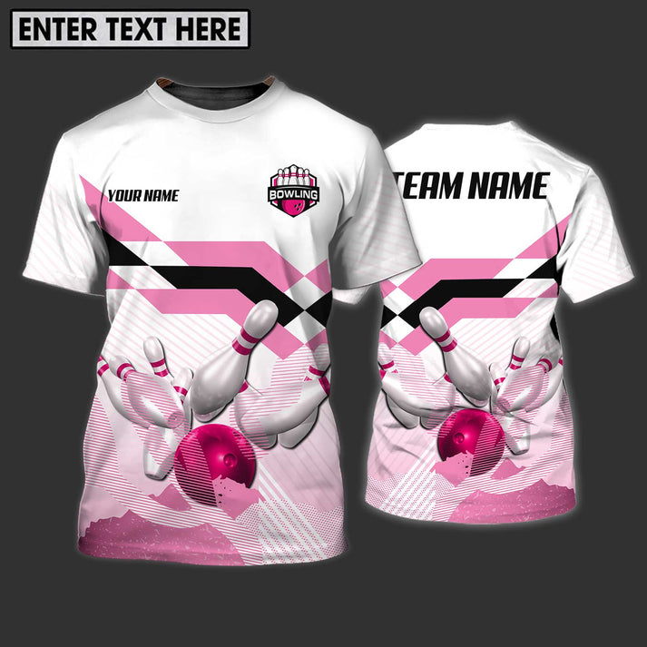 BlueJose Bowling Pink Customized Name, Team Name 3D Shirt