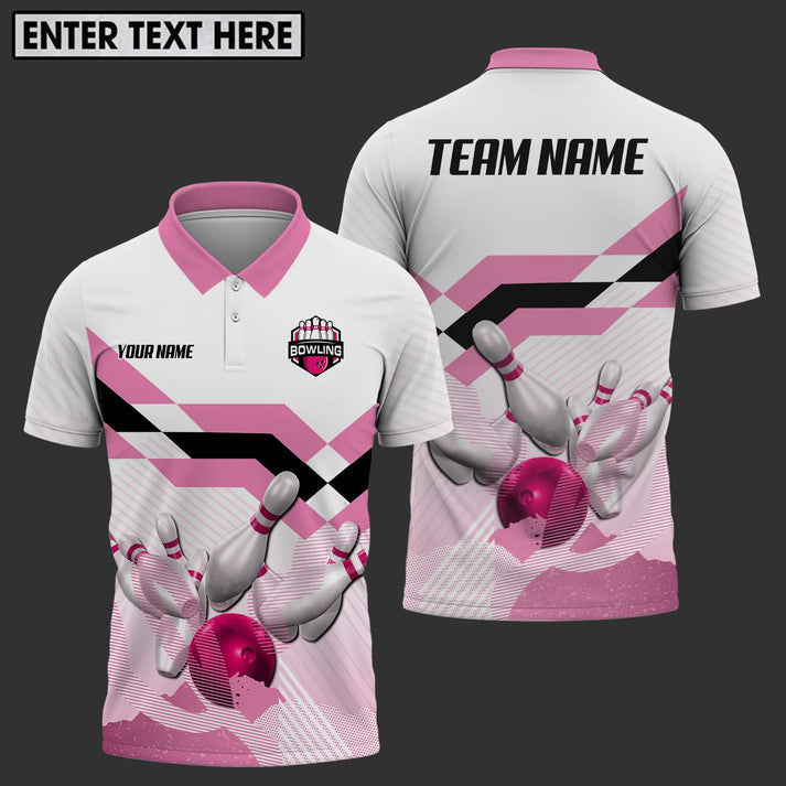 BlueJose Bowling Pink Customized Name, Team Name 3D Shirt