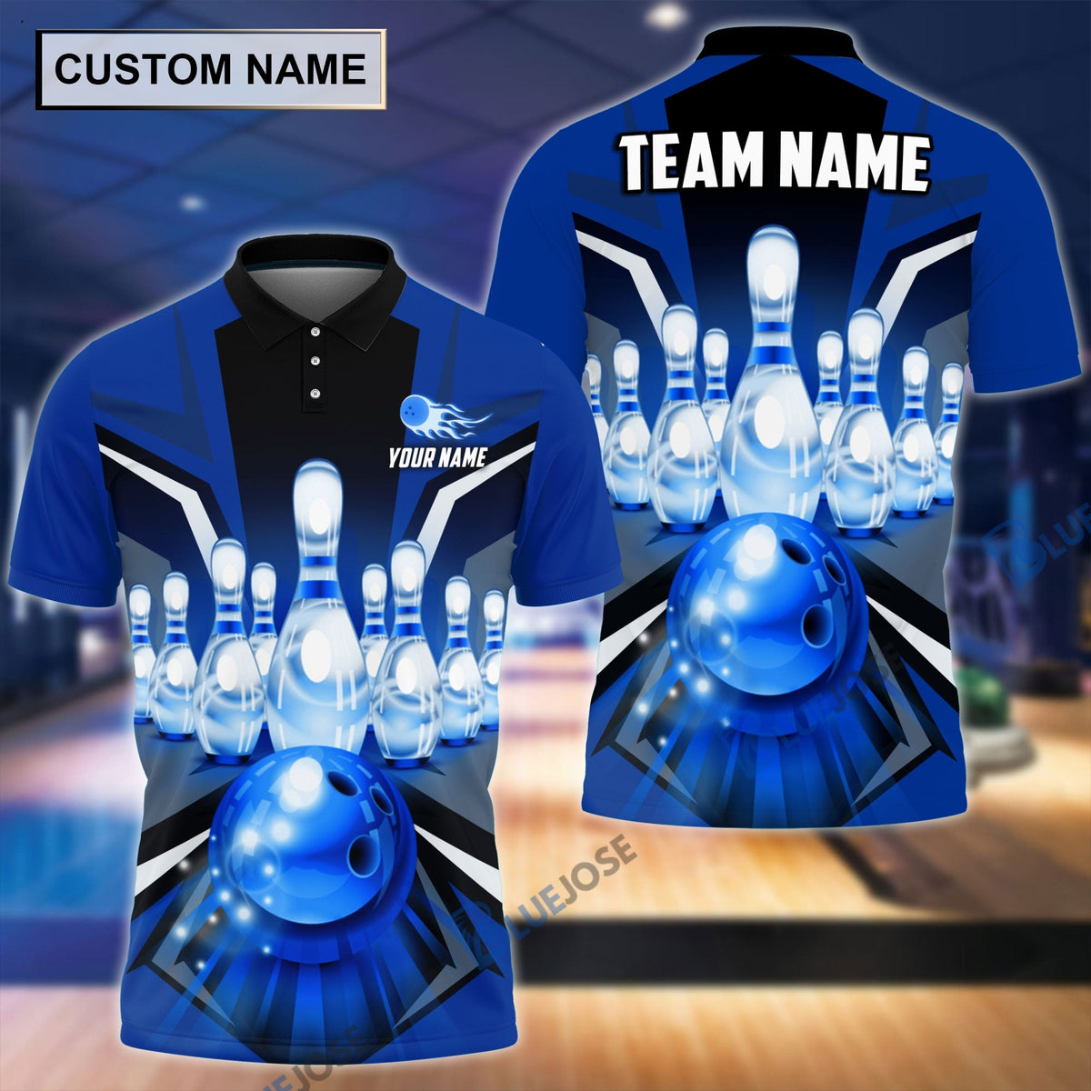 BlueJose Tornado Pattern Bowling And Pins Personalized Name Team Name 3D Shirt