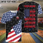 BlueJose Bowling And Pins US Flag Bowling Pattern Customized Name, Team Name 3D Shirt (Black & White)