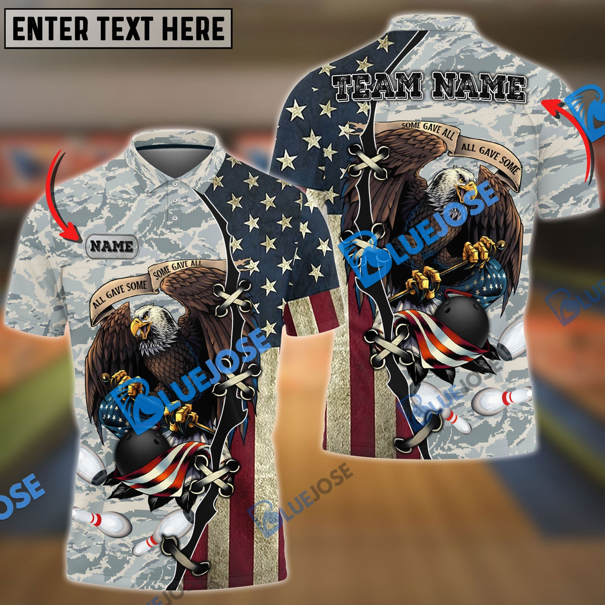 BlueJose Bowling And Pins Eagles Army Multicolor Customized Name 3D Shirt (4 Colors)