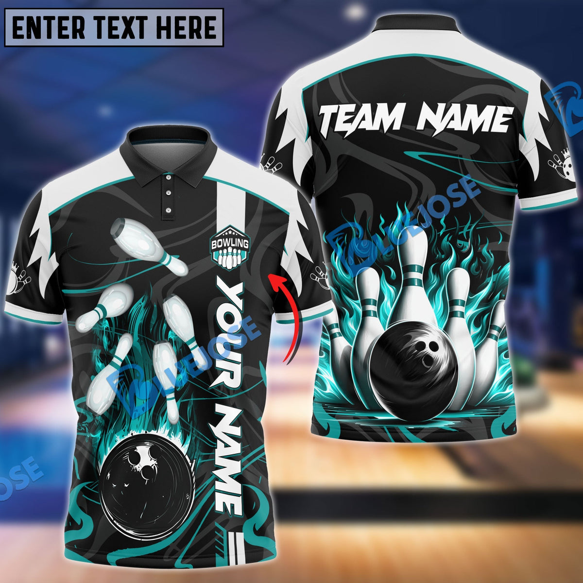 BlueJose Bowling And Pins Vengeful Flame Customized Name 3D Shirt (6 Colors)