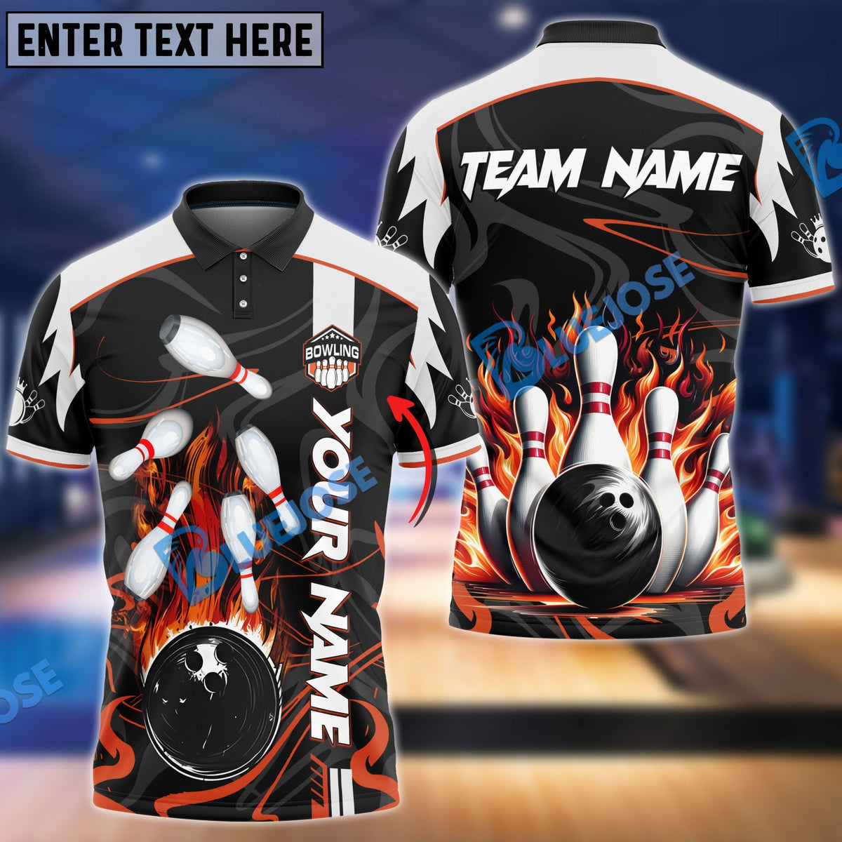 BlueJose Bowling And Pins Vengeful Flame Customized Name 3D Shirt (6 Colors)
