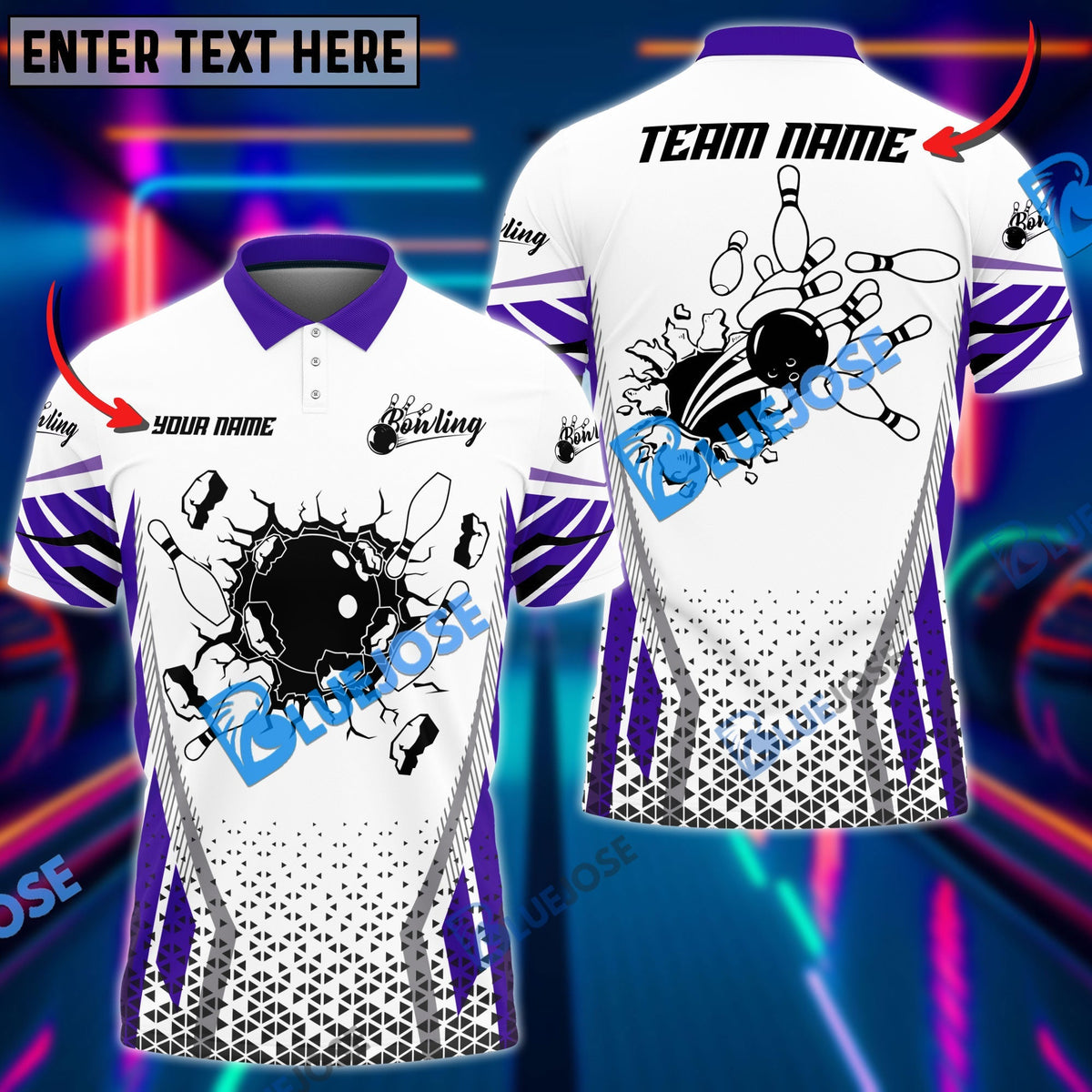BlueJose Bowling And Pins Colourful Customized Name 3D Shirt (6 Colors)