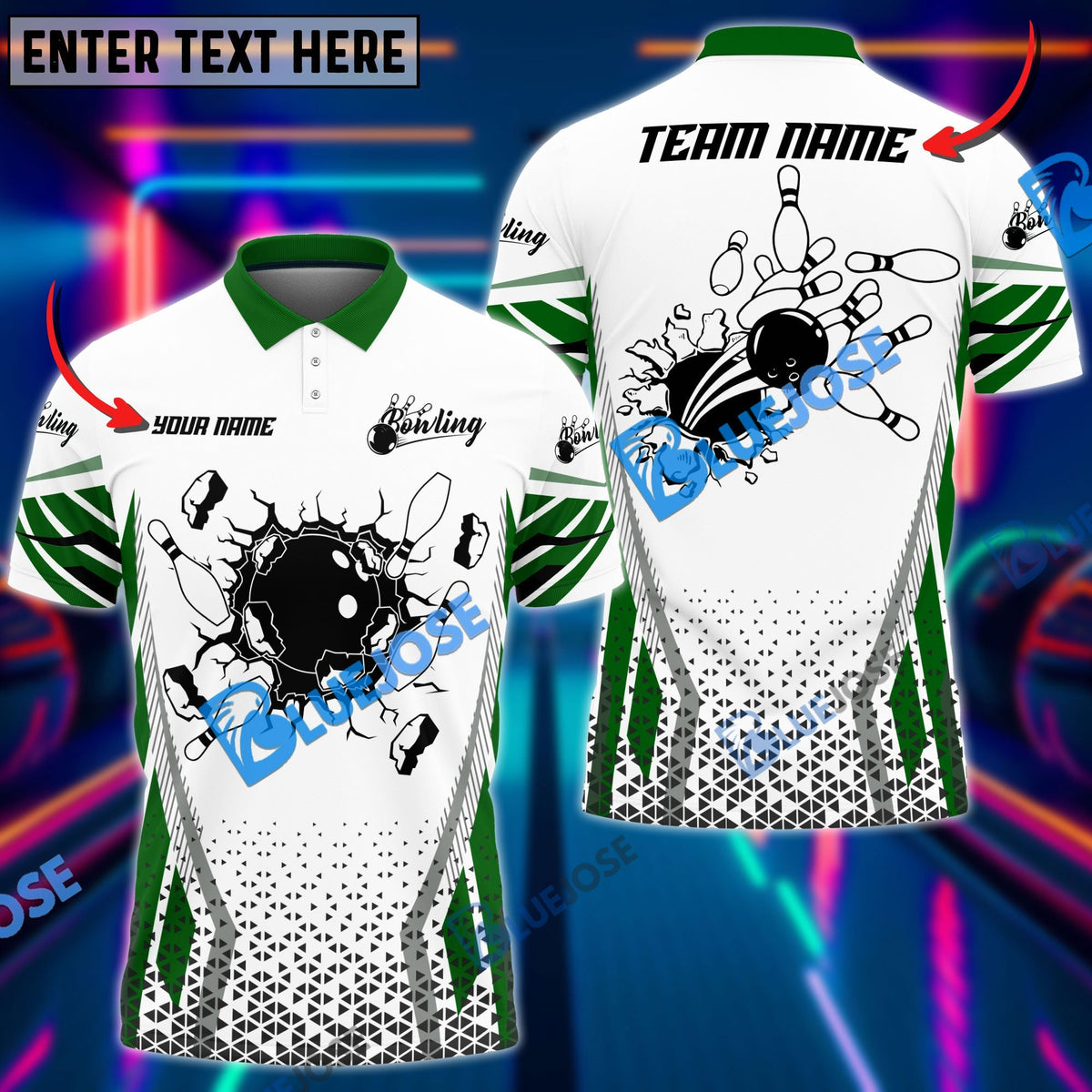 BlueJose Bowling And Pins Colourful Customized Name 3D Shirt (6 Colors)