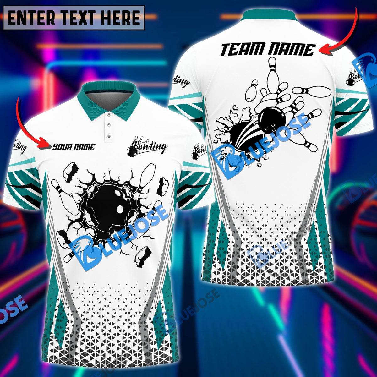 BlueJose Bowling And Pins Colourful Customized Name 3D Shirt (6 Colors)