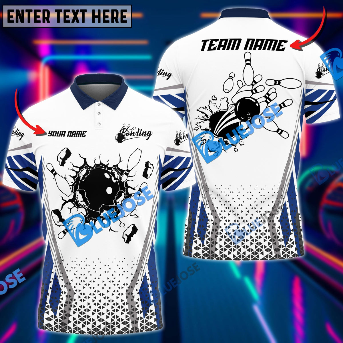 BlueJose Bowling And Pins Colourful Customized Name 3D Shirt (6 Colors)