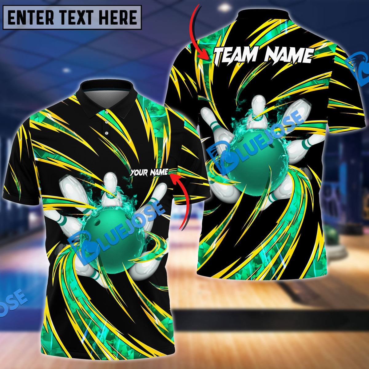 BlueJose Bowling And Pins Super Anemo Aura Customized Name 3D Shirt ( 6 Colors)