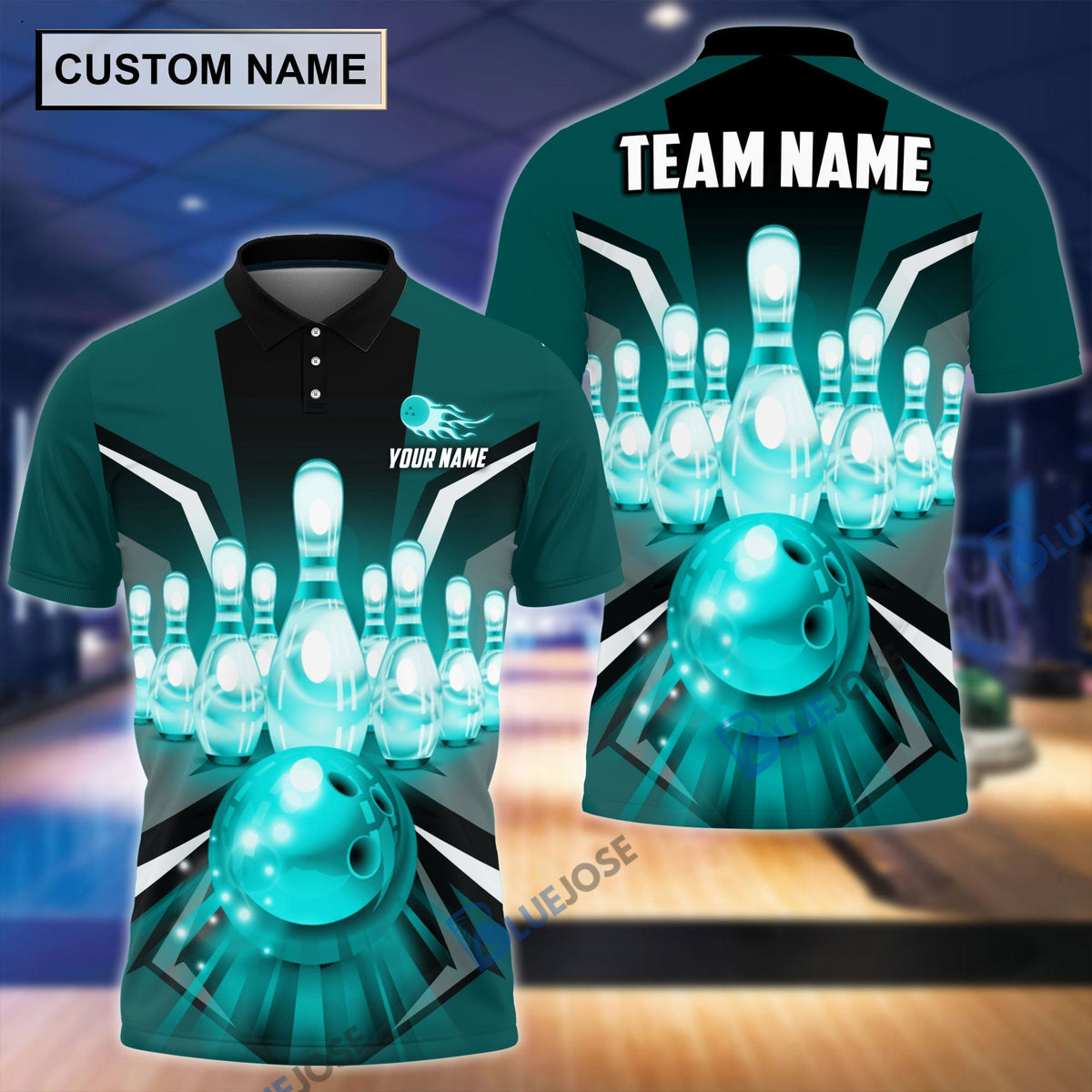 BlueJose Tornado Pattern Bowling And Pins Personalized Name Team Name 3D Shirt