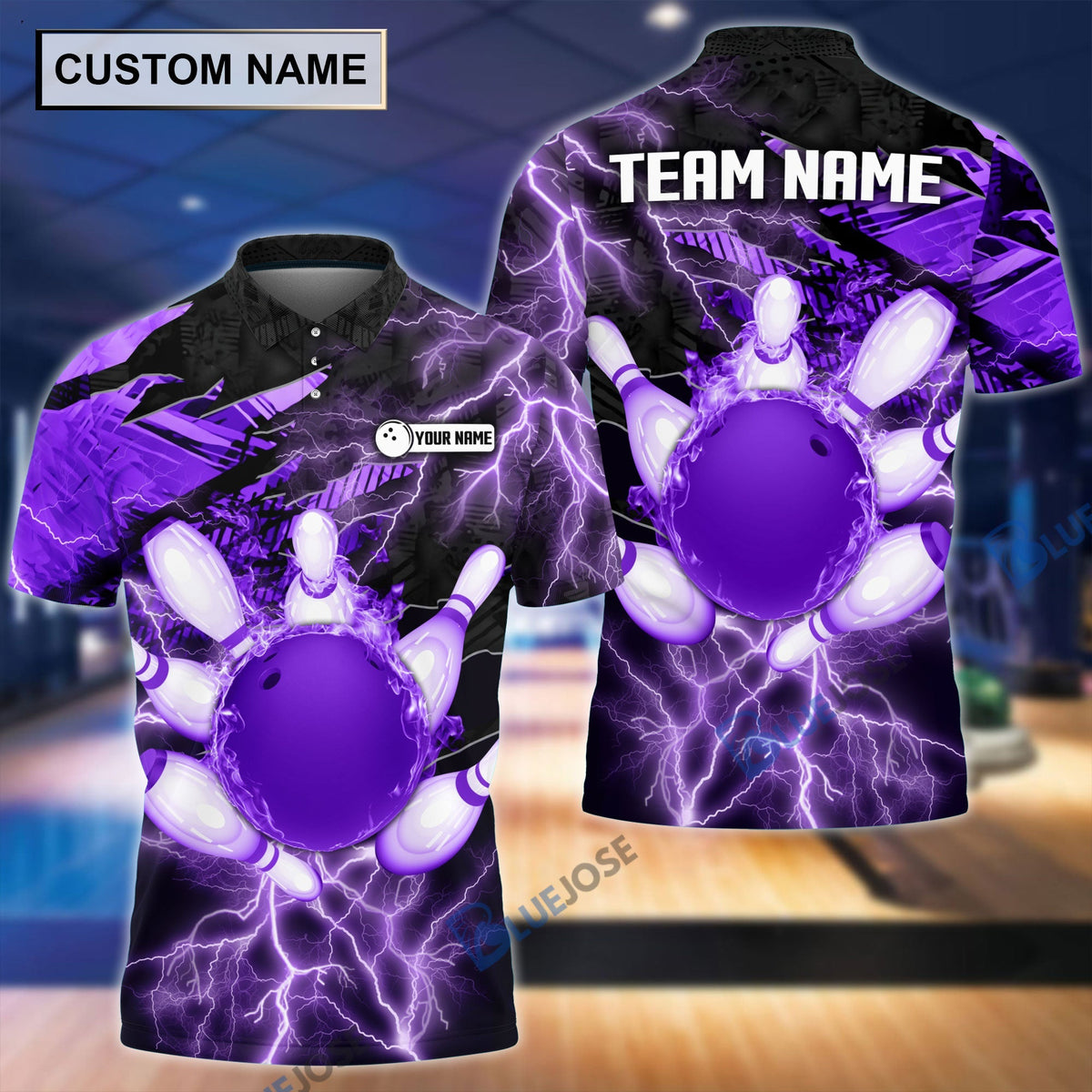 BlueJose Thunder Power Bowling And Pins Personalized Name Team Name 3D Shirt