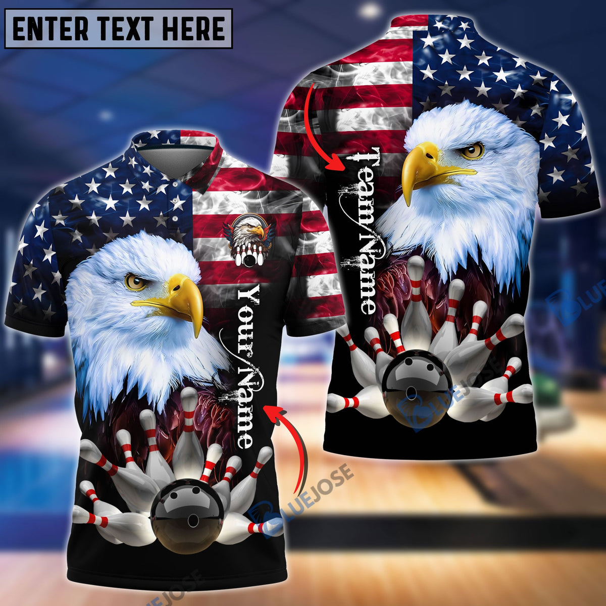 BlueJose Bowling American Eagle Customized Name, Team Name 3D Shirt