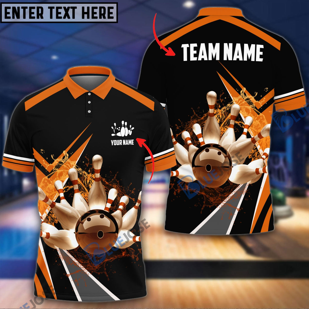 BlueJose Water Bowling and Pins Layer Personalized Name and Team Name 3D Shirt (4 Colors)