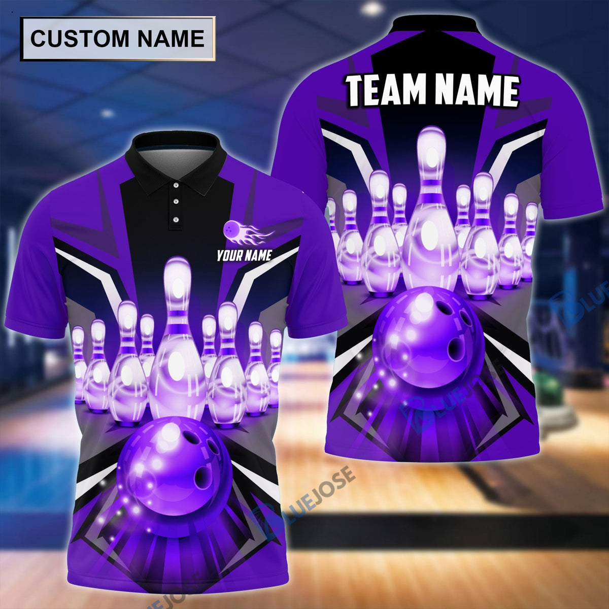 BlueJose Tornado Pattern Bowling And Pins Personalized Name Team Name 3D Shirt