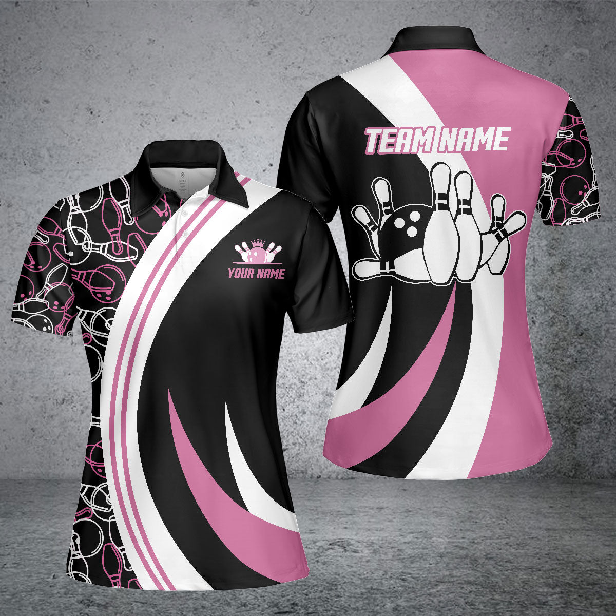 BlueJose Black&Pink Bowling Seamless Pattern Personalized All Over Printed Shirt For Women